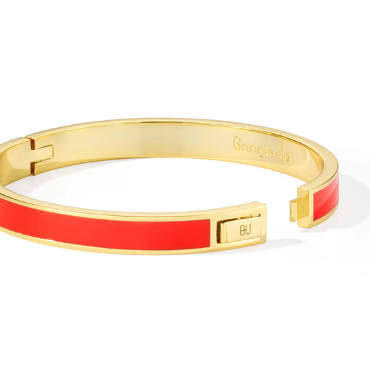 BANGLE - 1.2cm lacquer clasp bracelet in gilded metal. Color : Tangerine Orange