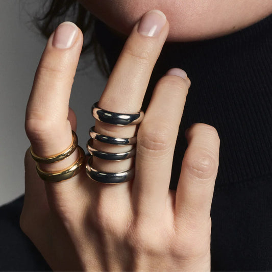 AN-O - Double ring in rhodium steel metallic PVD. adjustable. Color : Light Gold Size: 52