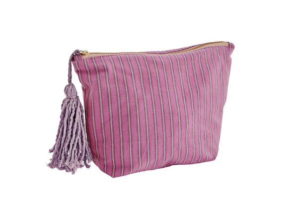 Fuchia striped washbag with tassel