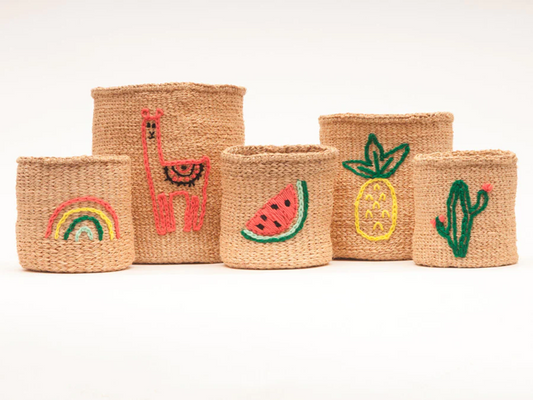 RAINBOW: Multicolour Embroidered Woven Storage Basket
