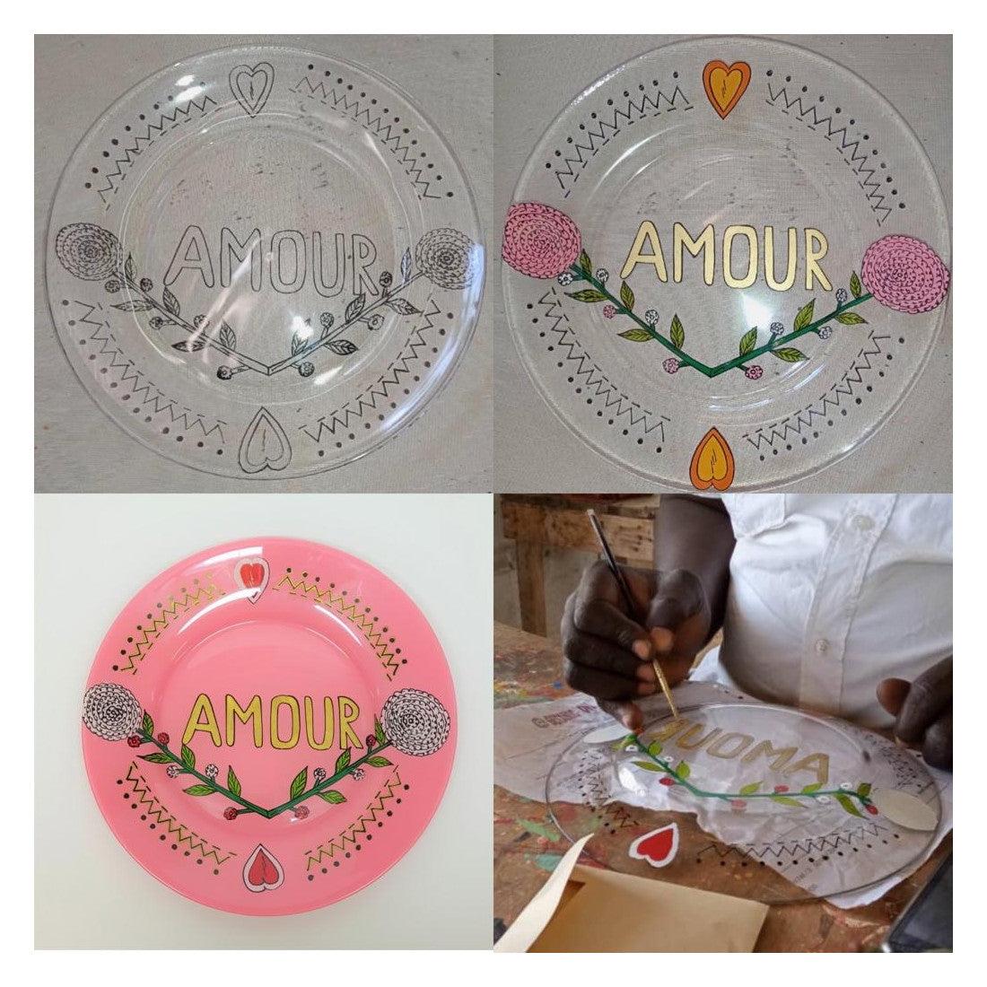 Dessert Hand painted plate - green LUCKY