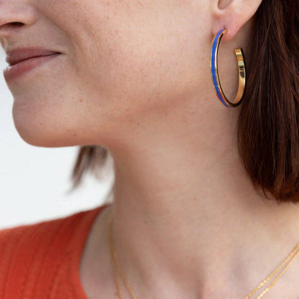 BANGLE Lacquer thin hoop earrings - Mykonos blue