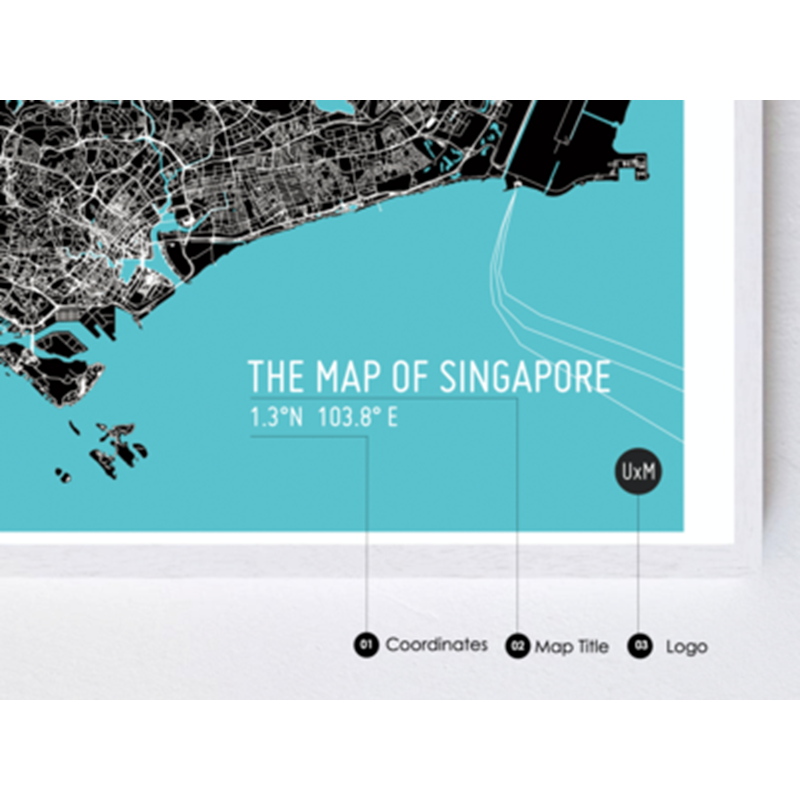Singapore Map Cyan Unframed