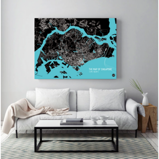 Singapore Map Cyan Unframed