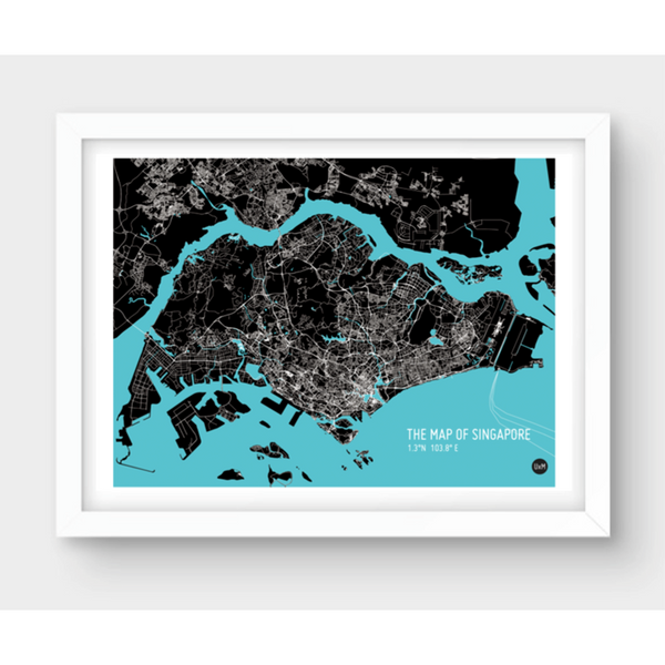 Singapore Map Cyan Unframed