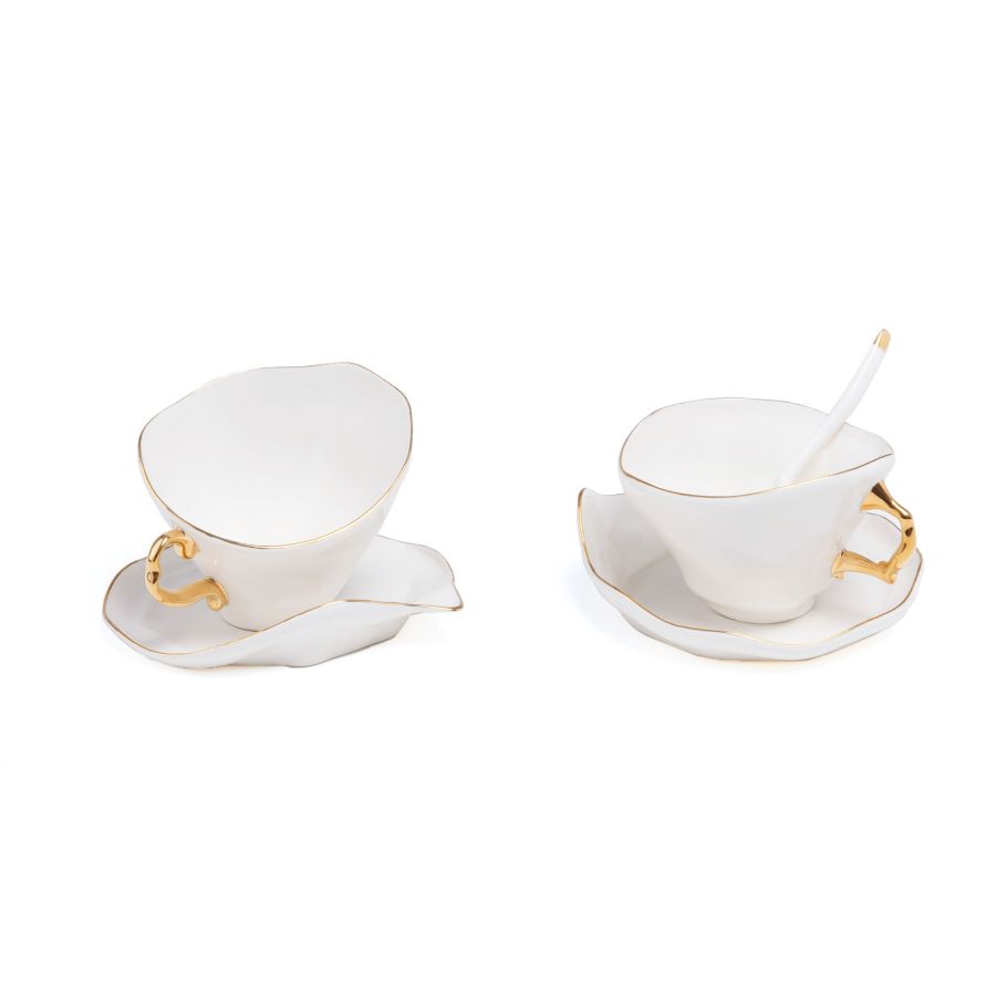 TEA SET "MELTDOWN" WITH 2 TEACUP+2 SAUCER+2 TEASPOON IN PORCELAIN