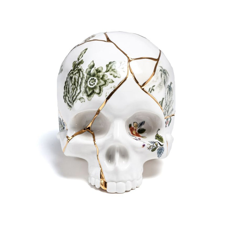 "KINTSUGI SKULL" ORNAMENT IN PORCELAIN - CM 21 × 15 H. 16