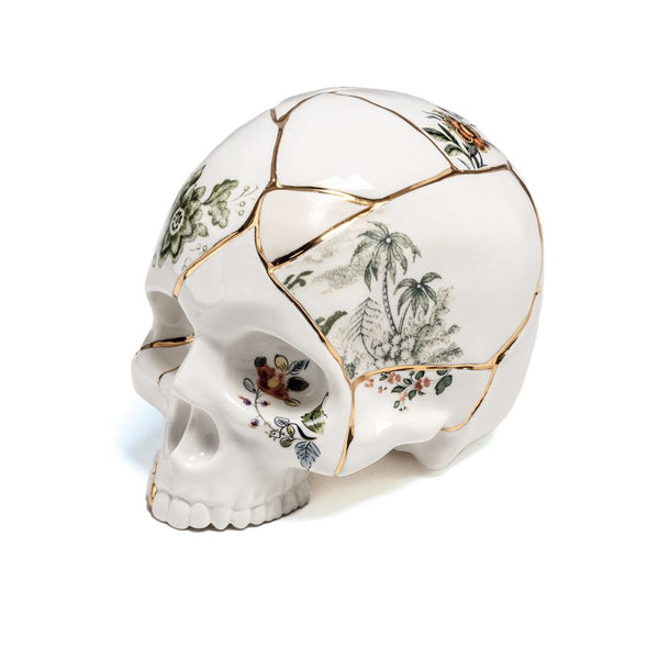 "KINTSUGI SKULL" ORNAMENT IN PORCELAIN - CM 21 × 15 H. 16