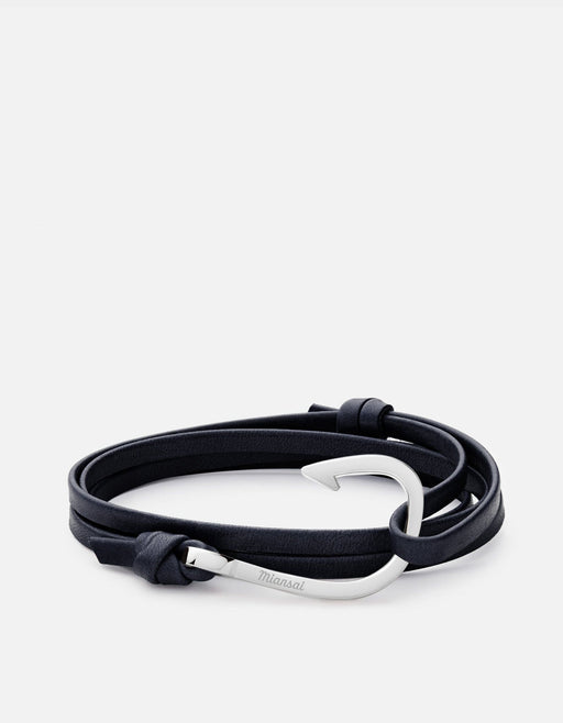 Miansai Hook Leather Silver Navy Blue