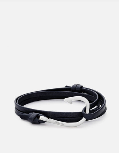 Miansai Hook Leather Silver Navy Blue