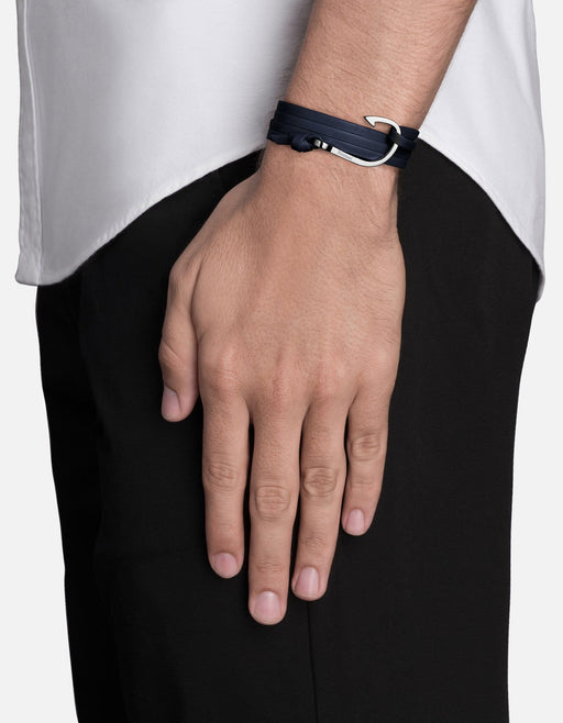 Miansai Hook Leather Silver Navy Blue