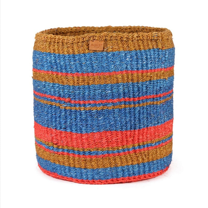 KAMATA:Teal, Gold & Red Stripe Woven Storage Basket