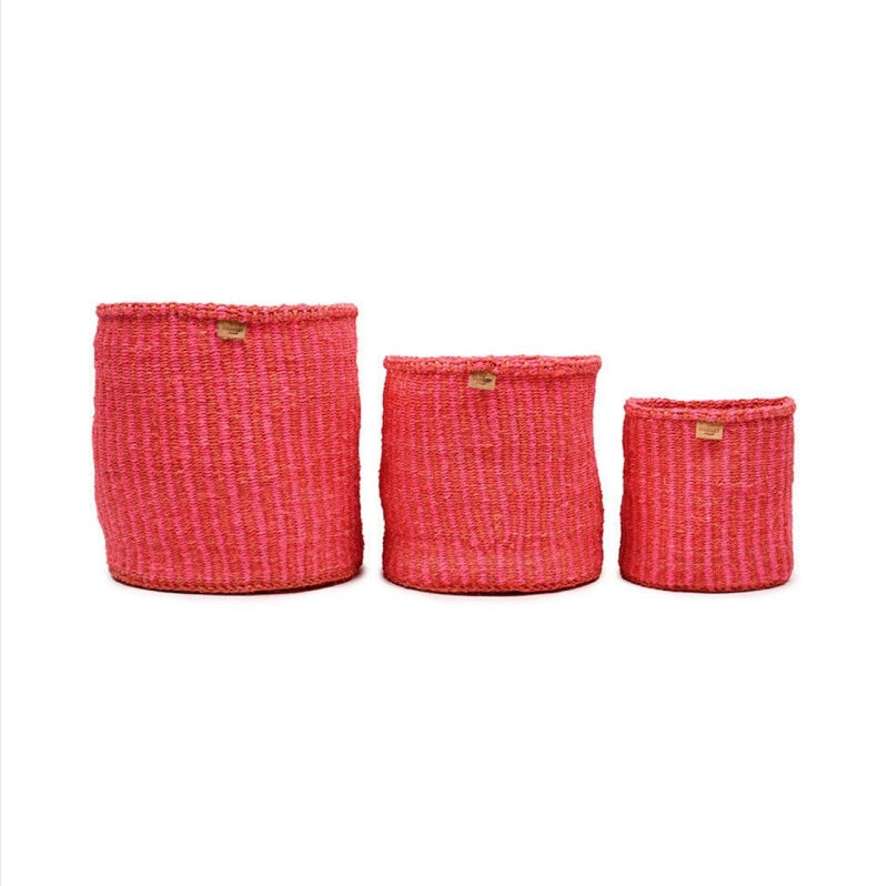 KIWANDA:Red & Pink Pinstripe Woven Storage Basket