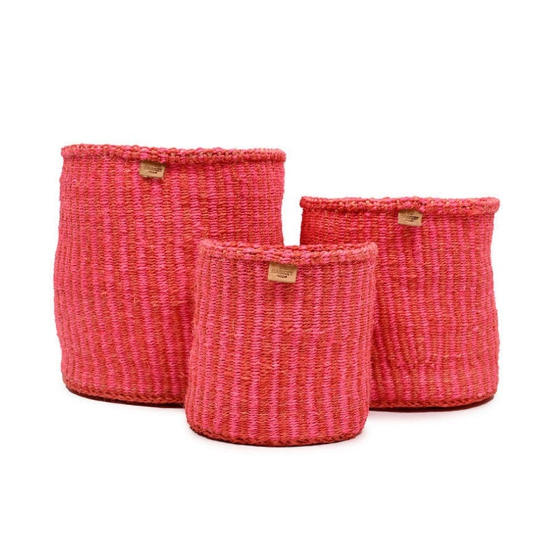 KIWANDA:Red & Pink Pinstripe Woven Storage Basket