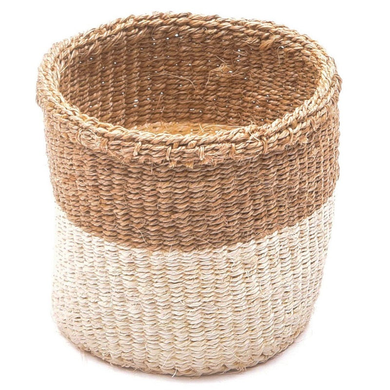 CHAMA:Khaki & White Colour Block Storage Basket