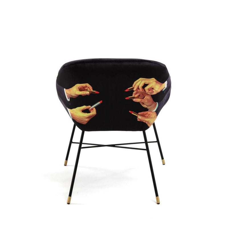 PADDED CHAIR "TOILETPAPER" Cm.60x63 h.78 - LIPSTICKS BLACK