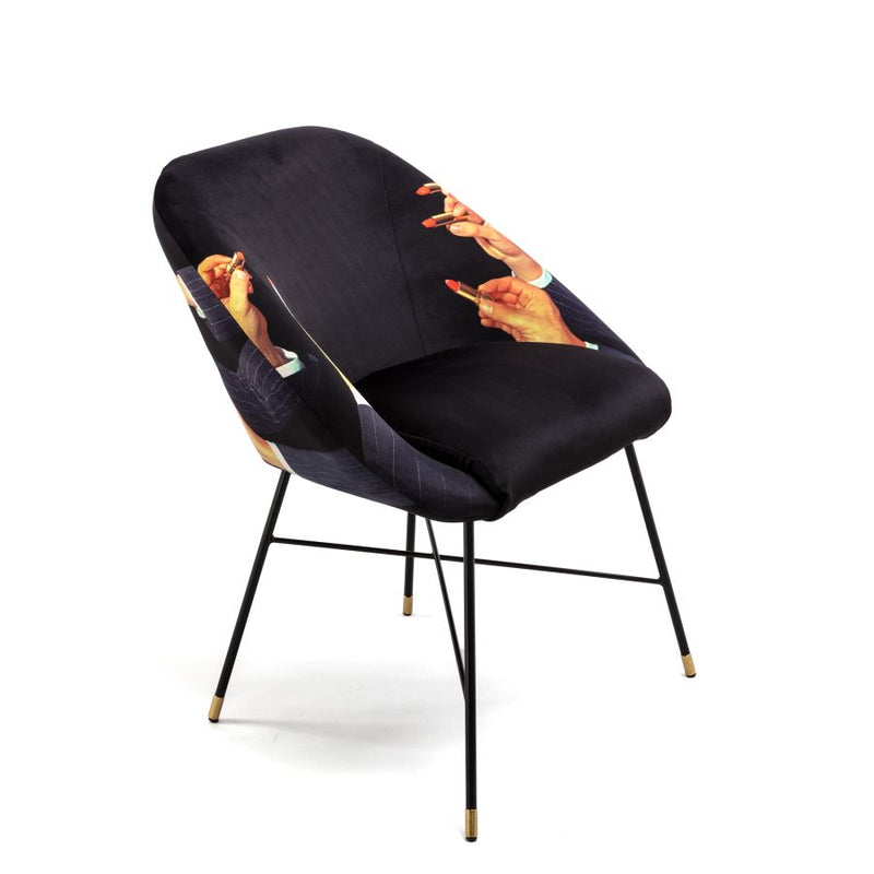 PADDED CHAIR "TOILETPAPER" Cm.60x63 h.78 - LIPSTICKS BLACK