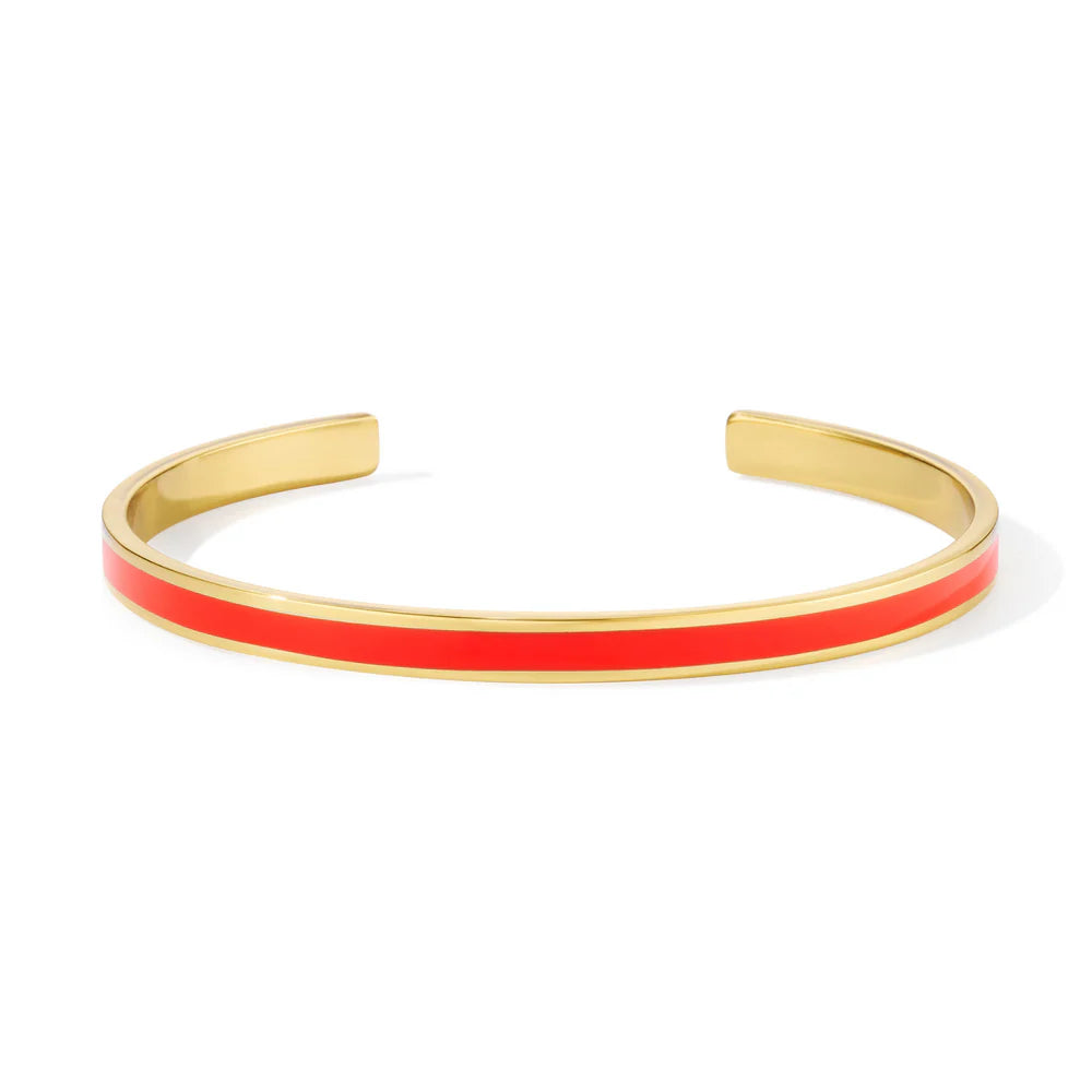 BANGLE - lacquer adjustable thin cuff bangle in gilded brass. Color : Tangerine Orange