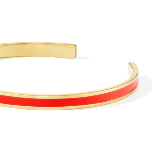 BANGLE - lacquer adjustable thin cuff bangle in gilded brass. Color : Tangerine Orange