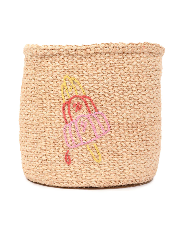 LOLLY: Summer Motif Embroidered Woven Storage Basket M