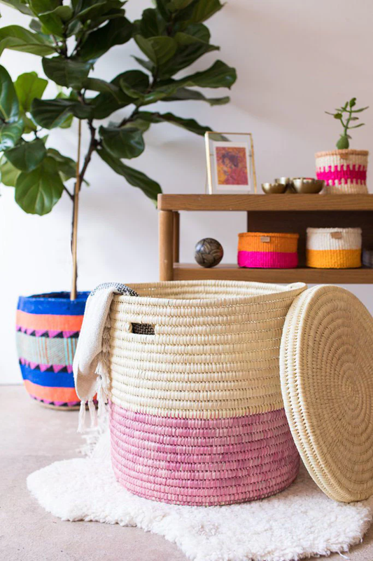 HAPA: Dusky Pink Colour Block Lidded Laundry Basket