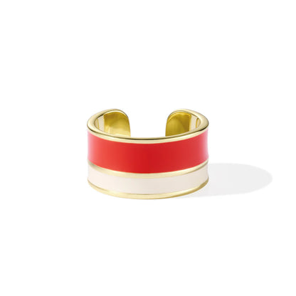 VAPORETTO - Bicolor lacquer adjustable thin ring in gilded brass. Color : Tangerine Orange / White Sand