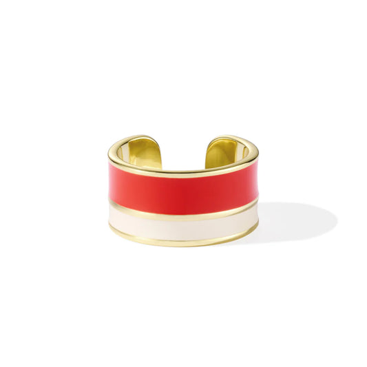 VAPORETTO - Bicolor lacquer adjustable thin ring in gilded brass. Color : Tangerine Orange / White Sand