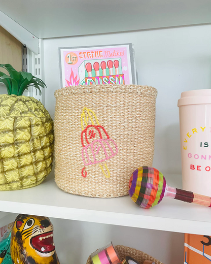 LOLLY: Summer Motif Embroidered Woven Storage Basket M