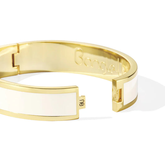 BANGLE - 1.2cm lacquer clasp bracelet in gilded metal. Color : White sand