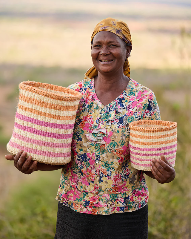 SAFIRI: Orange, Pink & Purple Stripe Woven Storage Basket