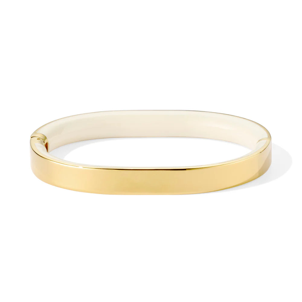 SATURNE - Claps bracelet in PVD steel gold with enamel. Color : Sand White