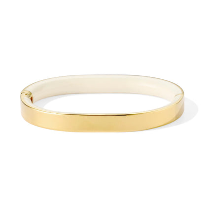 SATURNE - Claps bracelet in PVD steel gold with enamel. Color : Sand White