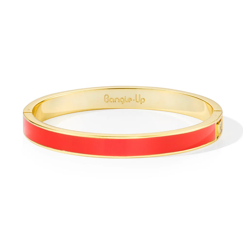 BANGLE - 1.2cm lacquer clasp bracelet in gilded metal. Color : Tangerine Orange