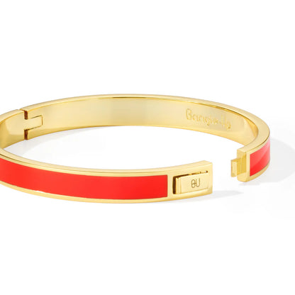 BANGLE - 1.2cm lacquer clasp bracelet in gilded metal. Color : Tangerine Orange