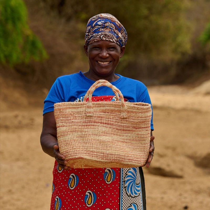 MGANDO:Brown Tie- Dye Woven Shopper