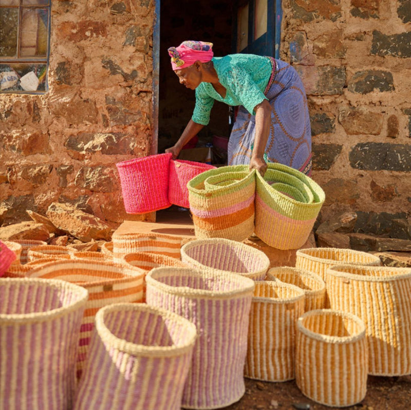 HURU:Sand Stripe Woven Storage Basket