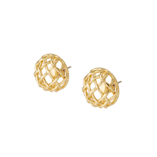 VENUS - Studs earing braids  in gilded brass. Color : Light Gold
