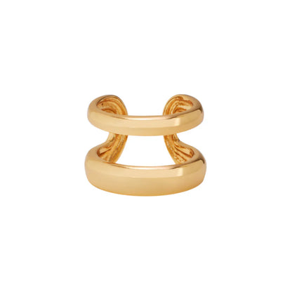 AN-O - Double ring in rhodium steel metallic PVD. adjustable. Color : Light Gold Size: 52