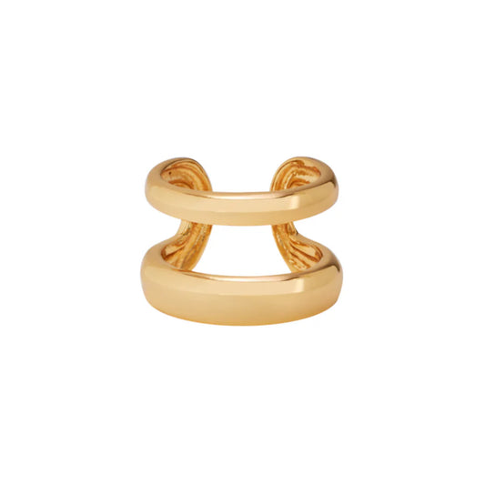 AN-O - Double ring in rhodium steel metallic PVD. adjustable. Color : Light Gold Size: 52