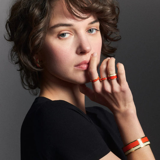 BANGLE - Ring in gilded brass and lacquer. unique size. Color : Tangerine Orange