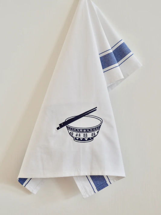 ZEST of Asia Tea Towel with Blue Rice Bowl