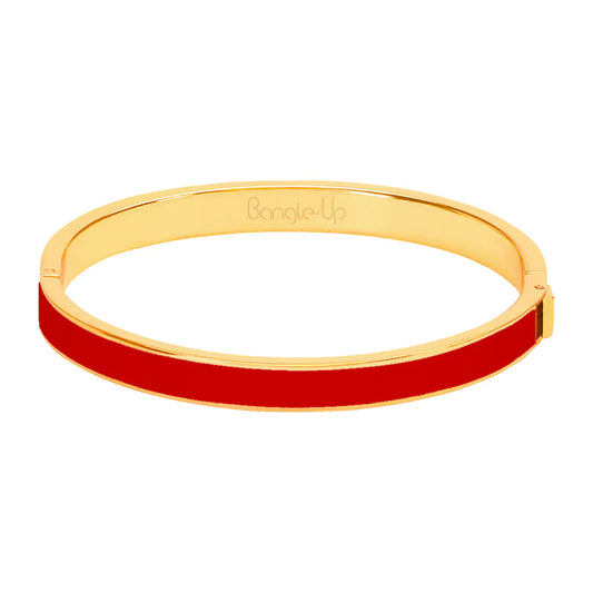 BANGLE - Color-block lacquer clasp bracelet in gilded metal. Color : Salsa red
