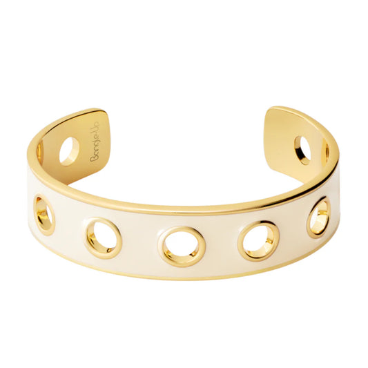 EYELET - Adjustable perforated gilded brass bangle with lacquer. Color : White sand