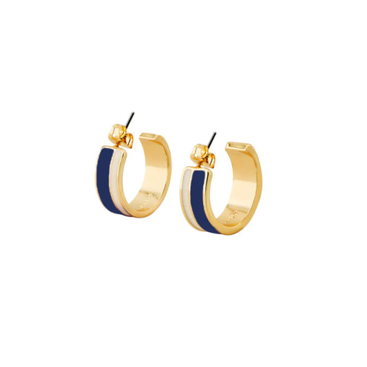 VAPORETTO - Small bicolor lacquer thin hoop earrings in gilded brass. Color : Navy Blue