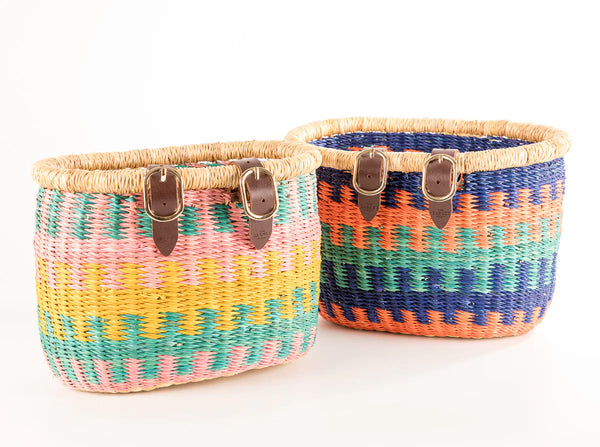 YENDI:Child's Blue & Orange Pattern Bike Basket