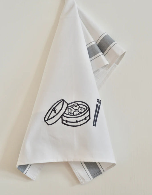 ZEST of Asia Tea towel with Grey Dim Sum Basket