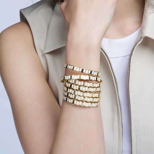 INES MULTICO - 0.8cm thin bangle in gilded brass and colored enamel sticks. Color : White Sand