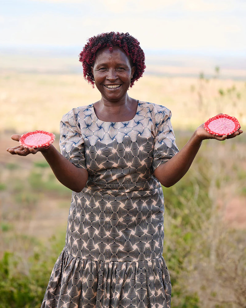 JINA: Red & Dusky Pink Woven Coaster