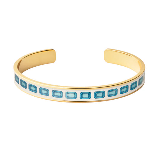 GEM - Printed adjustable lacquer cuff bangle in gilded brass. Color : Turquoise Blue