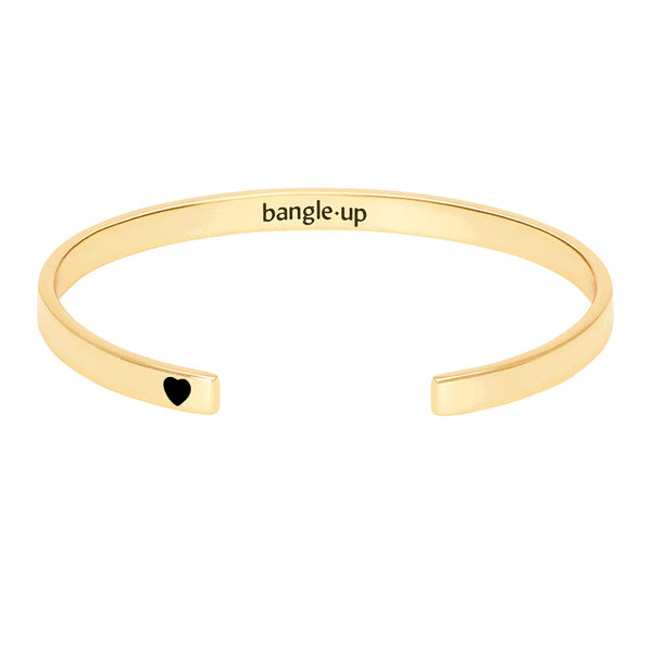 GRIGRI lacquer adjustable thin cuff bangle in gilded brass heart engraving. Color : Black